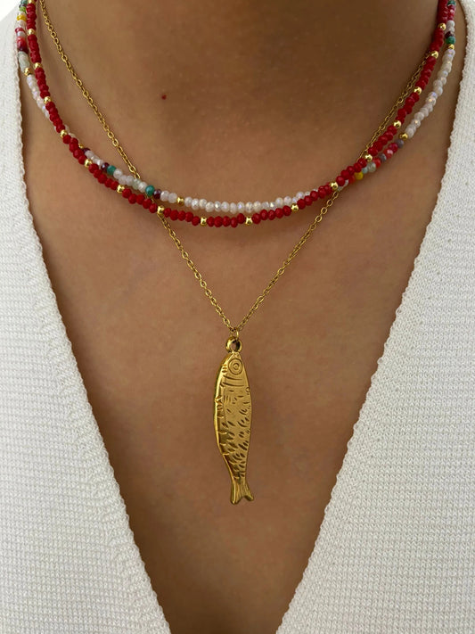 Beads & Gold Fish Necklace